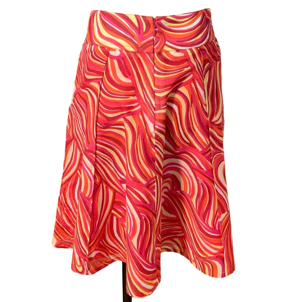 Etcetera Women's Cotton/Silk Pink Yellow Circle Midi Skirt Size 00